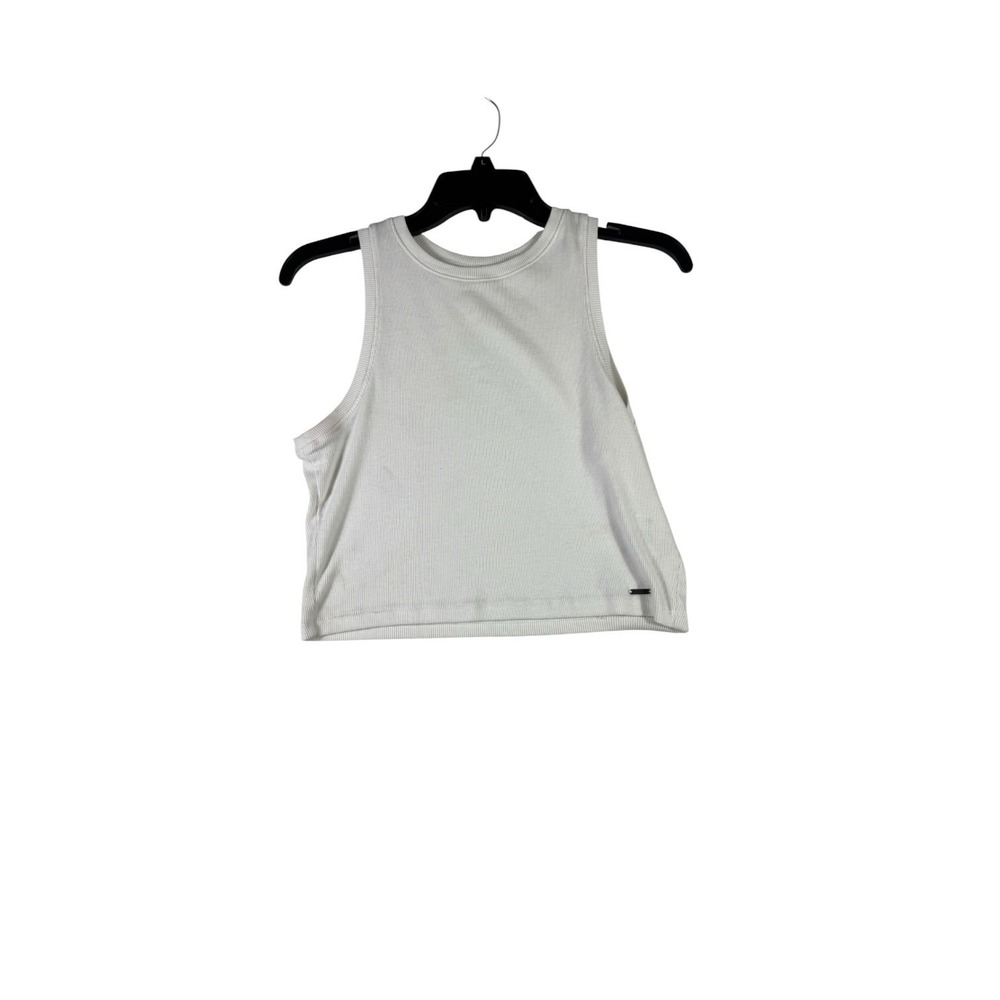 Hollister White Ribbed Crop Tank Top Women's Large Sleeveless Y2K Inspired